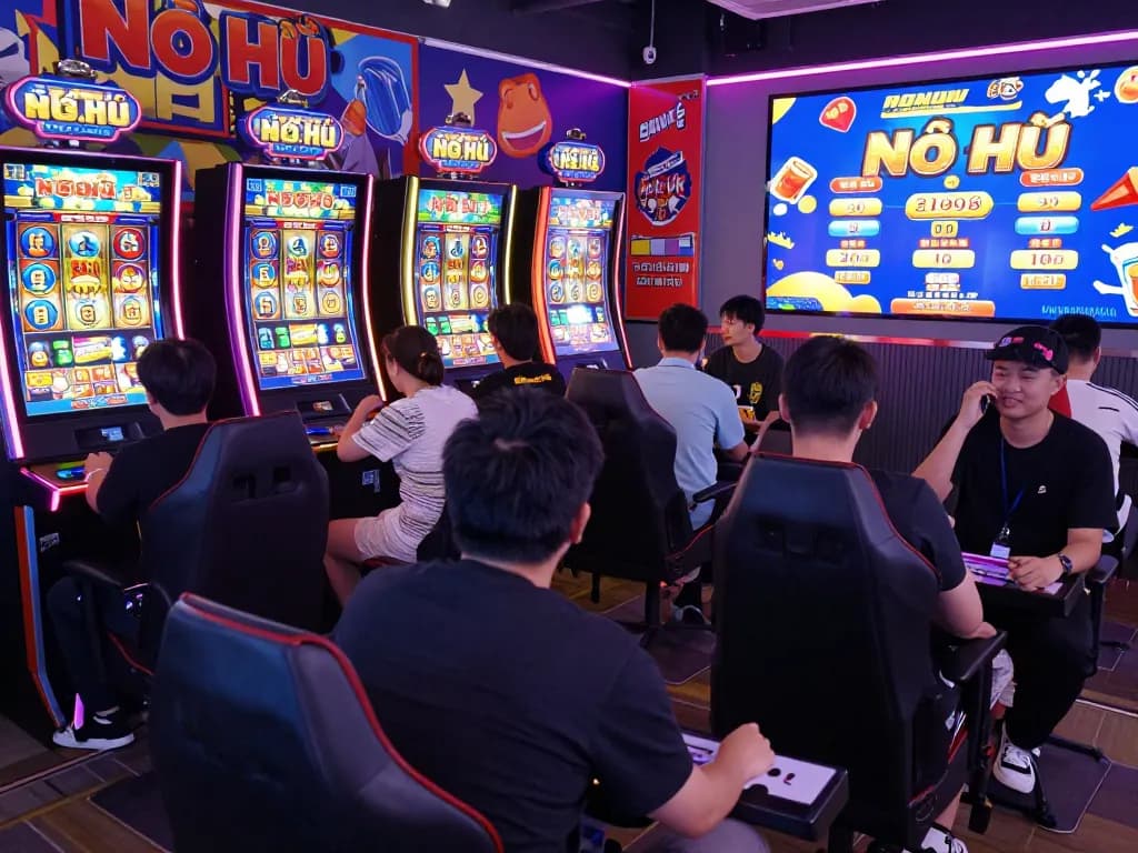 Nổ Hũ players excitedly engaging in jackpot wins in a vibrant online gaming environment.