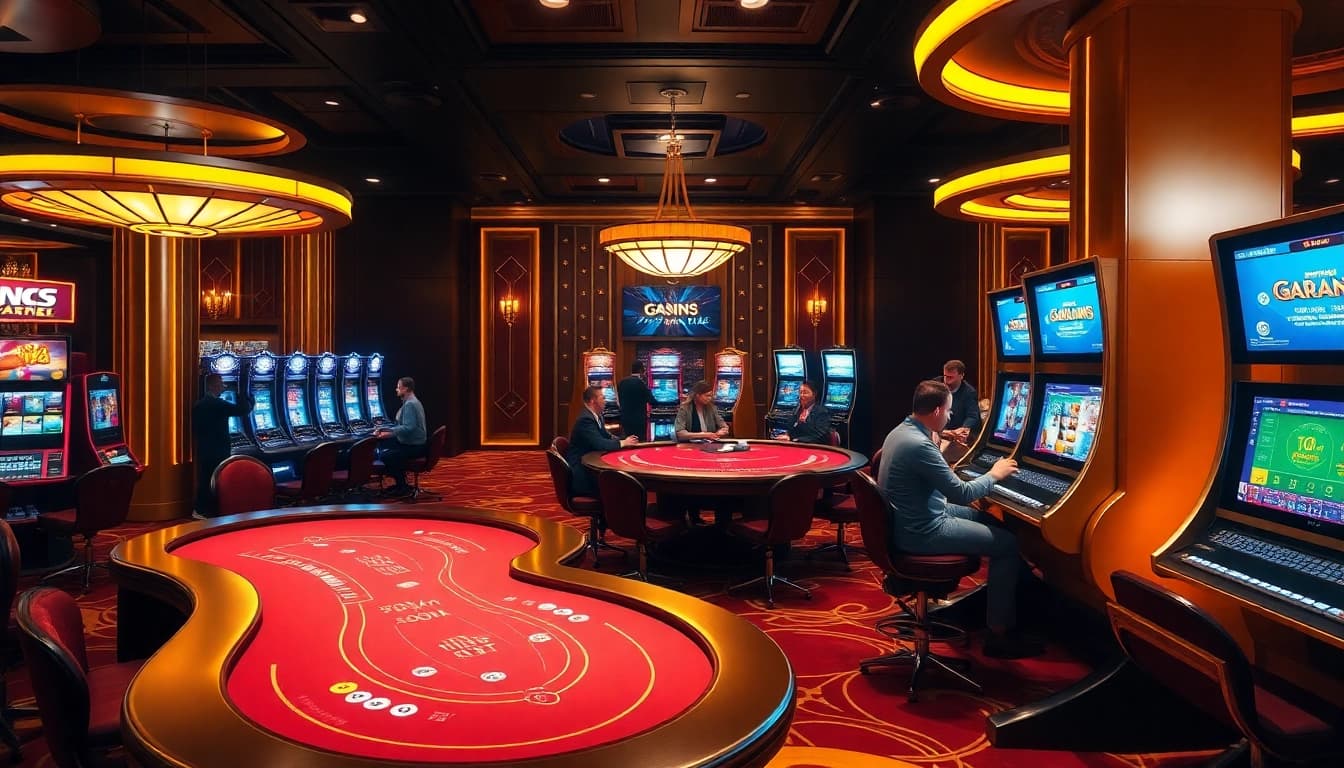 Gamble confidently at ffgg88.com with exciting slot machines and poker tables in a luxurious casino.