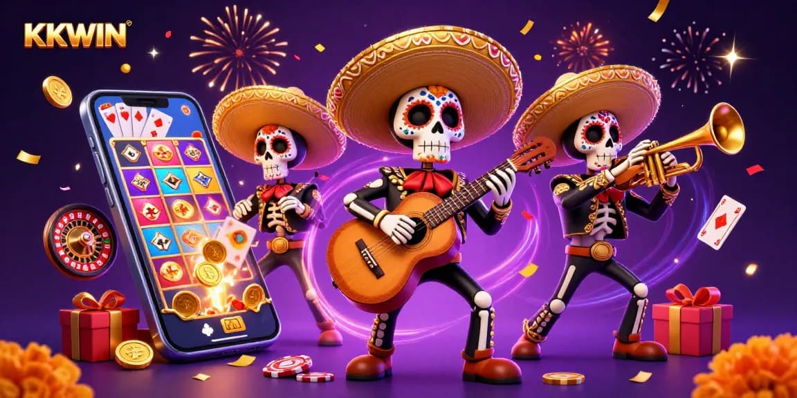 Play exciting games at KKWIN, featuring a vibrant mariachi band amidst dynamic gambling elements.