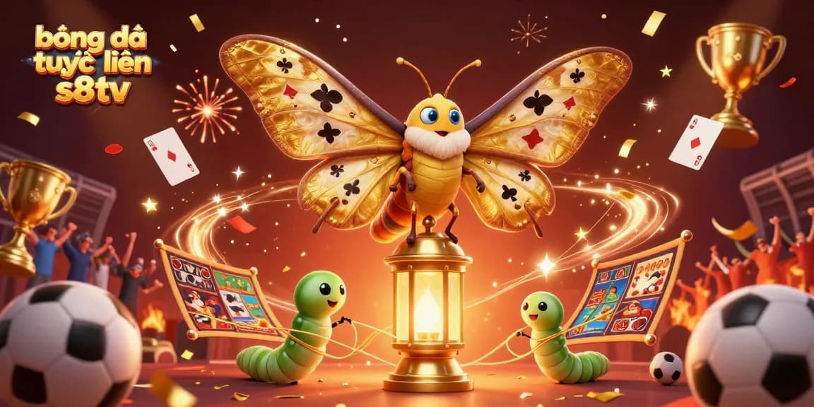 Experience the excitement of bóng đá trực tuyến s8tv with vibrant soccer scenes and golden trophies.