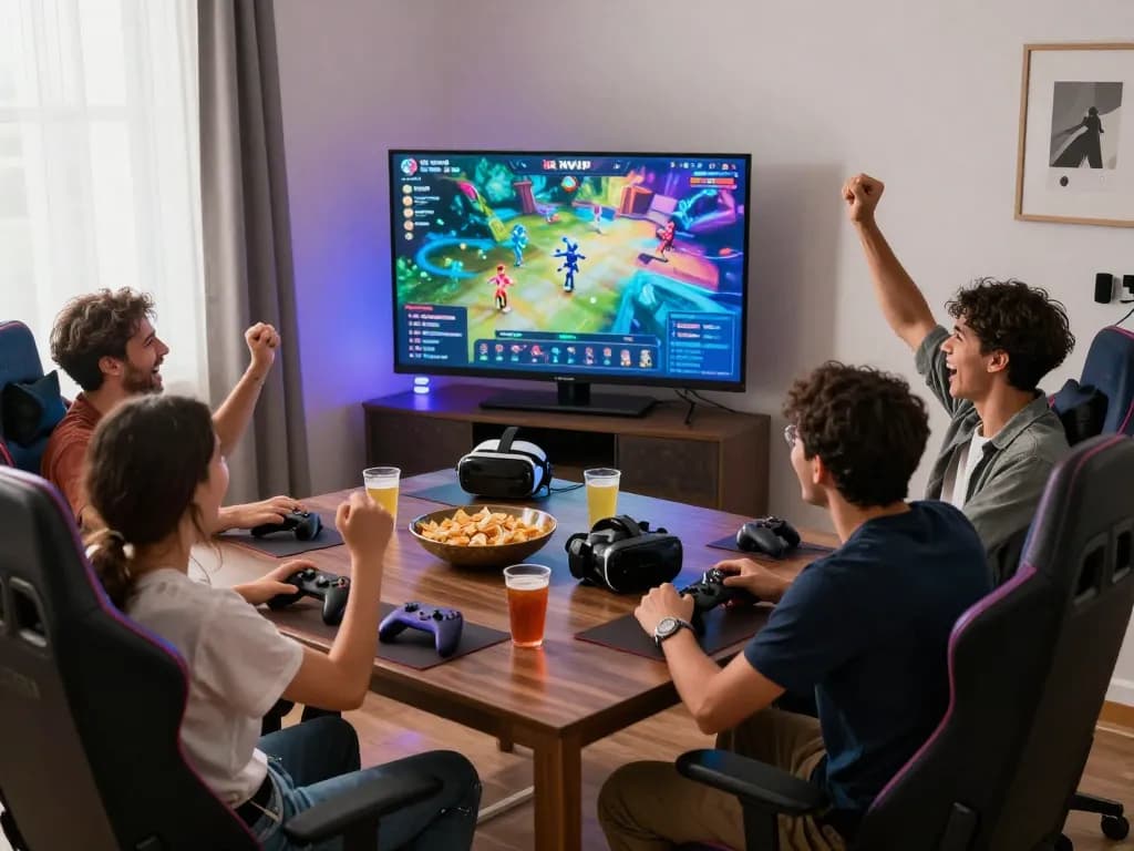 Rik VIP online gaming excitement with friends enjoying a gaming session at home