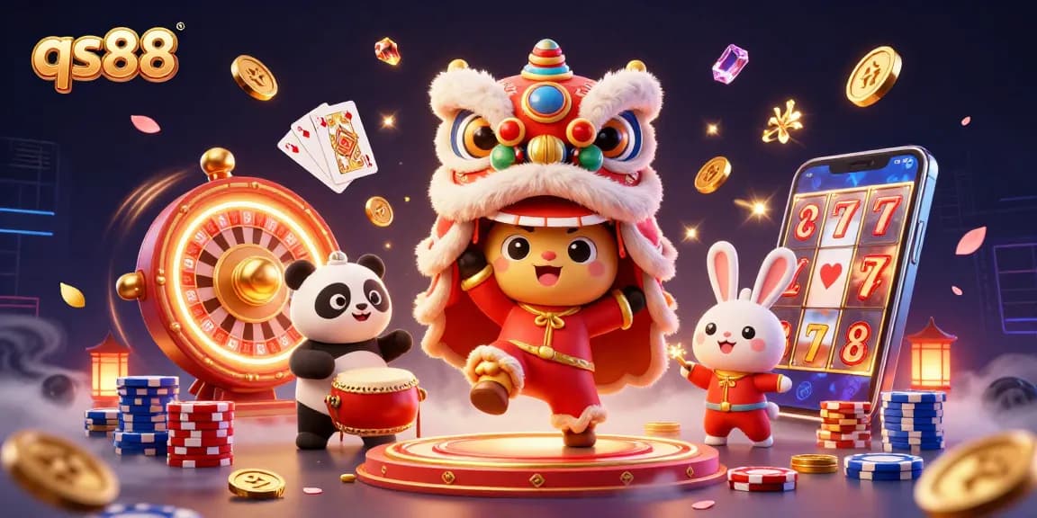 Animate your fortune with qs88's vibrant 3D casino scene packed with luck and excitement.