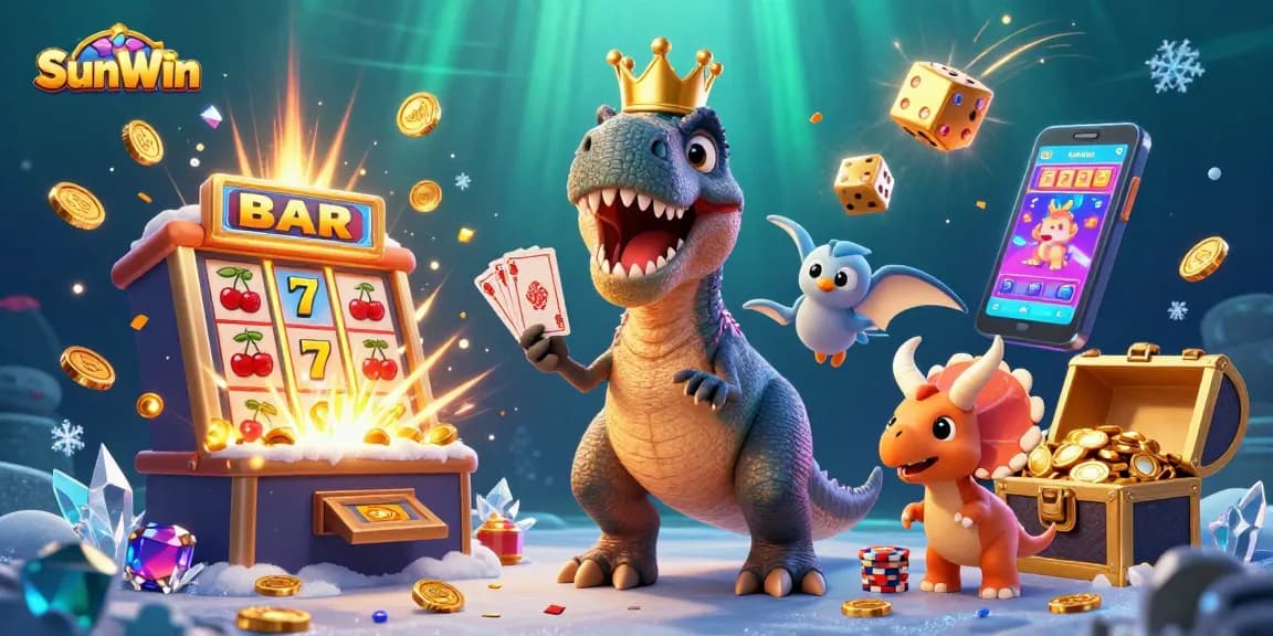 Experience the excitement of SunWin with a thrilling casino scene featuring vibrant characters and dynamic gaming elements.
