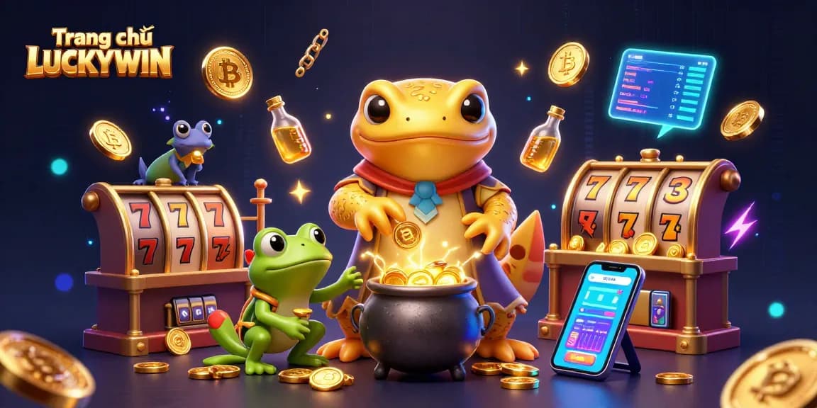 Engage with slots and crypto action on Trang chủ LUCKYWIN, featuring a dynamic alchemist scene.