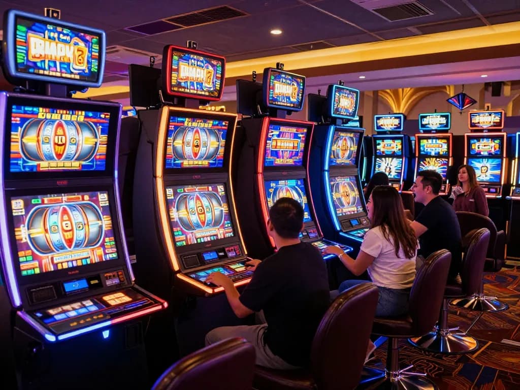 Engaged players enjoying vibrant slot machines at CM88 fm casino