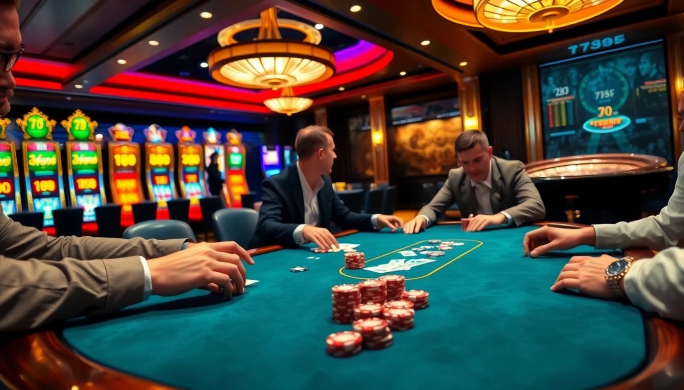 Players engage in a high-stakes poker game at the elegant 789f casino.