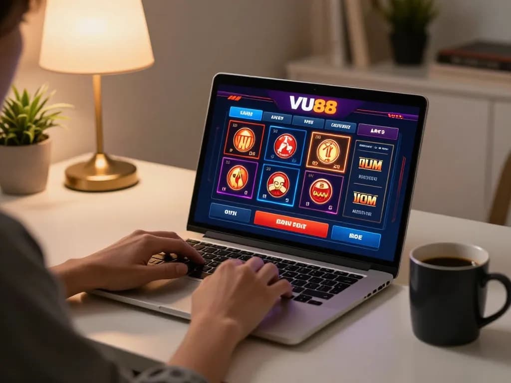 Engaging online gaming scene with a player exploring VU88's thrilling casino games.