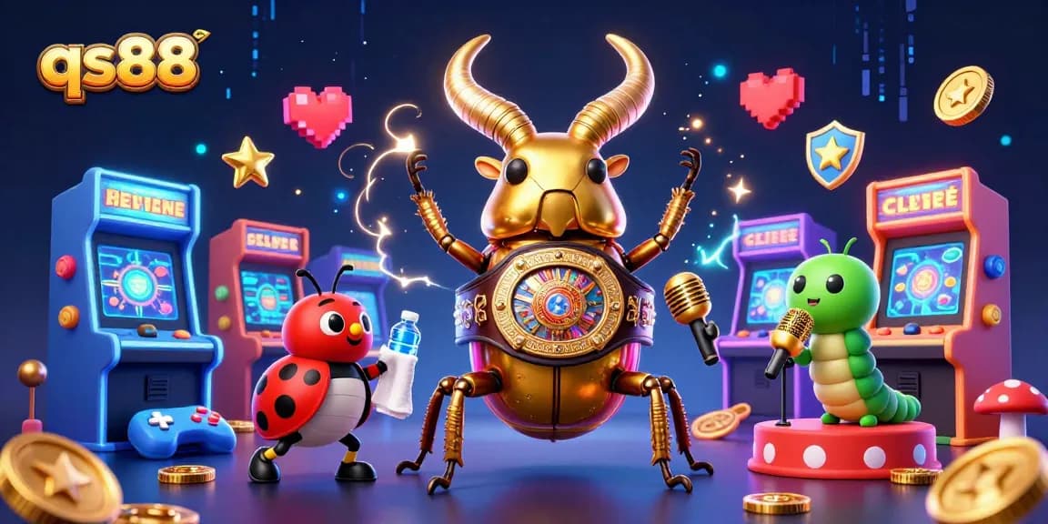 Cheer on qs88's golden stag beetle champion in this vibrant casino-themed showdown.
