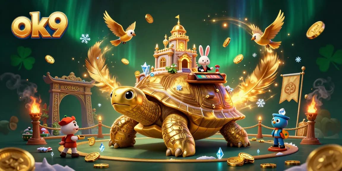 Experience thrilling gambling at ok9 with a lavish golden tortoise casino scene.