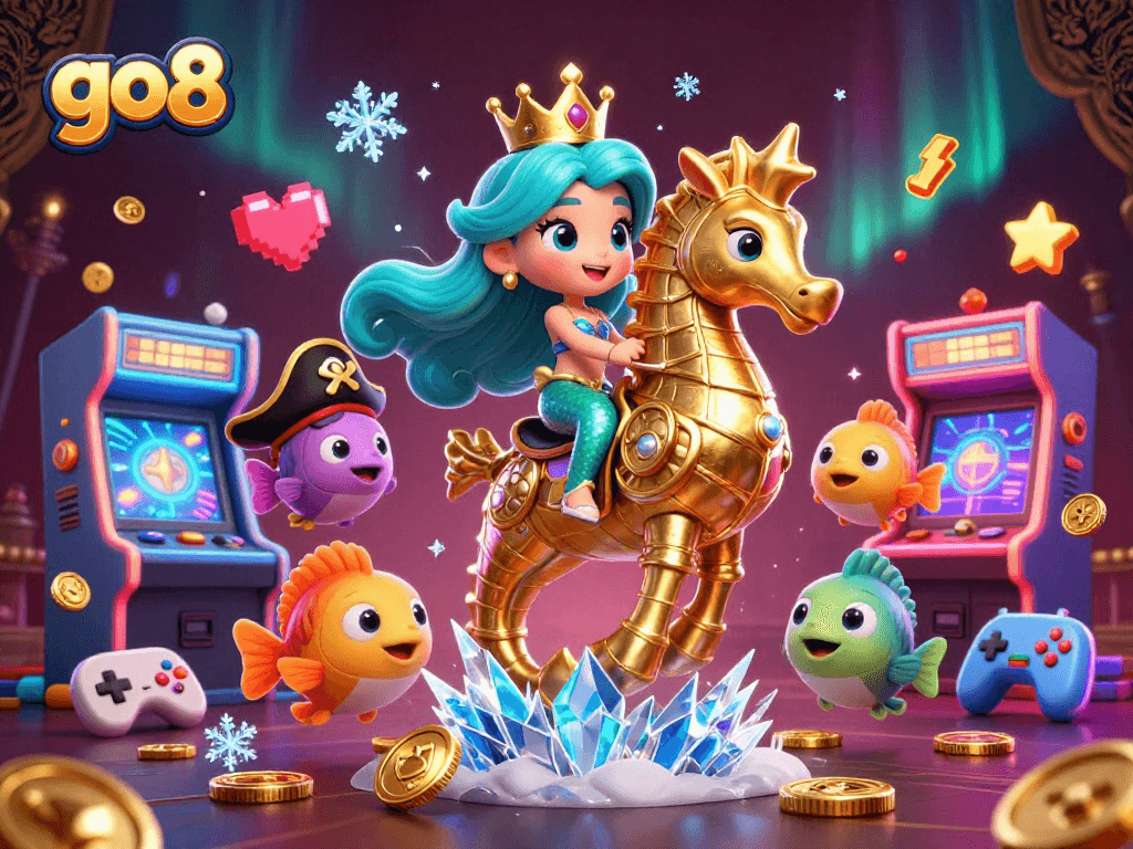 Experience immersive gaming with go8's enchanting underwater casino adventure featuring vibrant characters and elements.