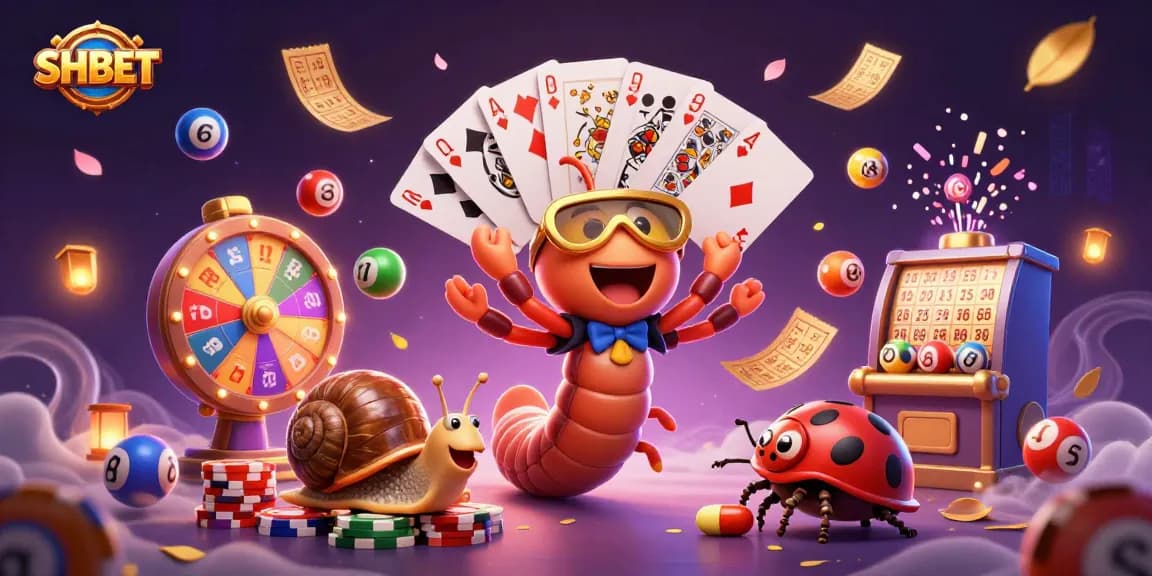 SHBET offers vibrant gaming excitement with a cartoon millipede dealer and colorful elements.
