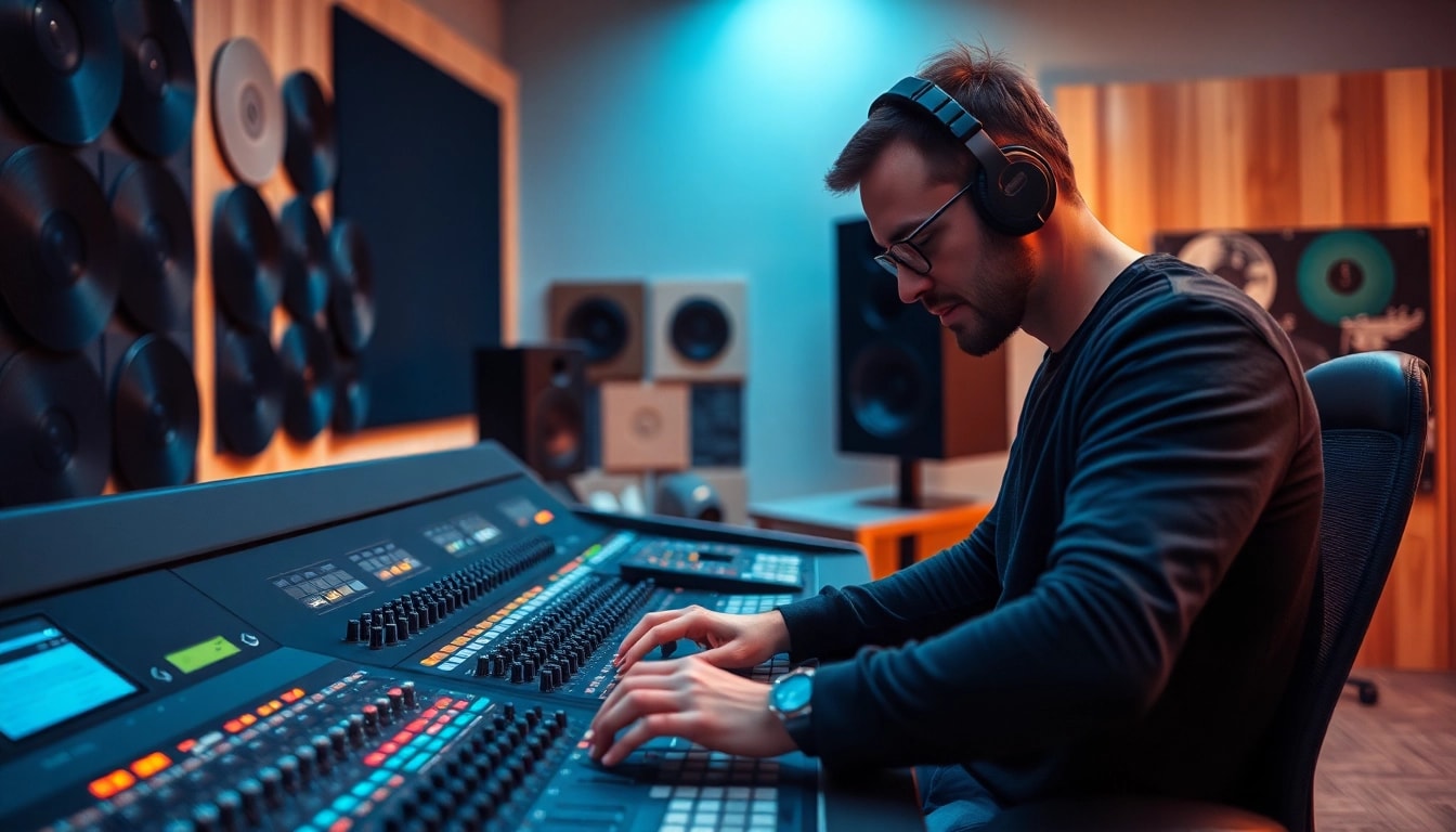 Engineer focused on online audio mastering at a professional studio console.