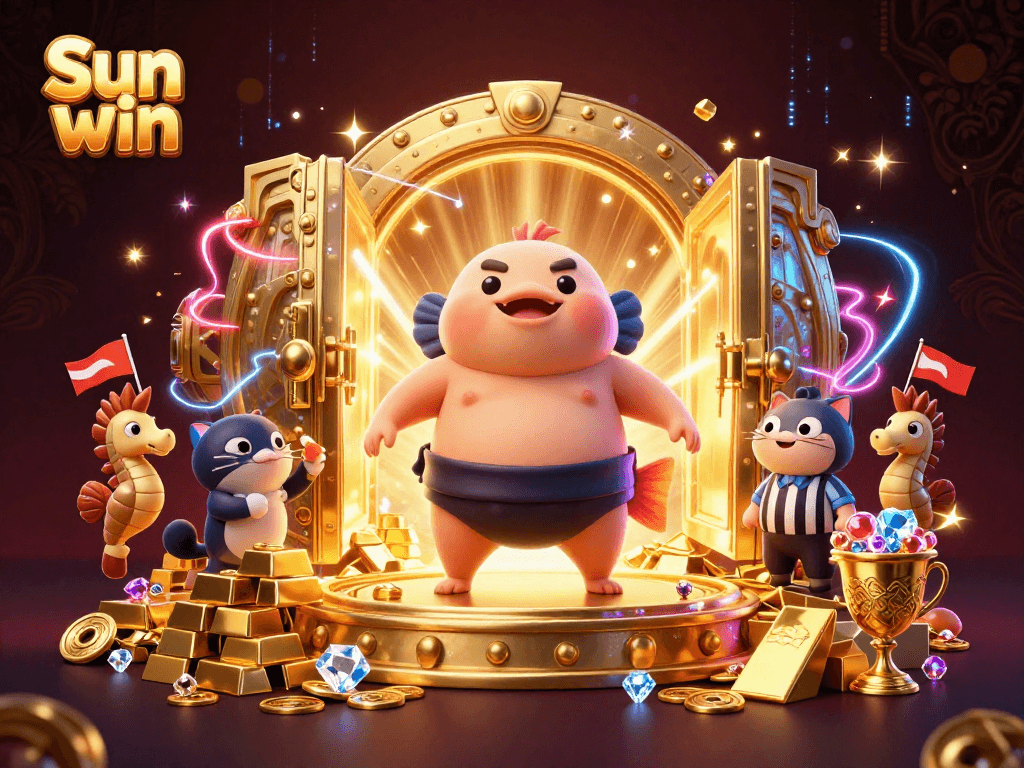 Engage with Sun win's thrilling casino atmosphere featuring vibrant 3D characters and immersive game elements.