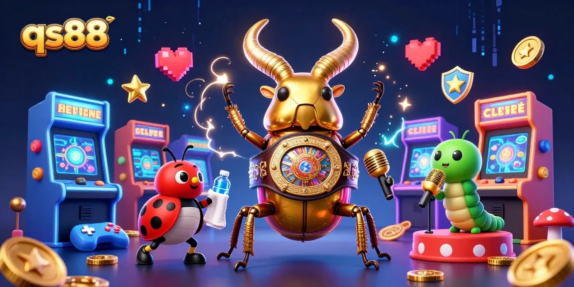 Cheer on qs88's golden stag beetle champion in this vibrant casino-themed showdown.