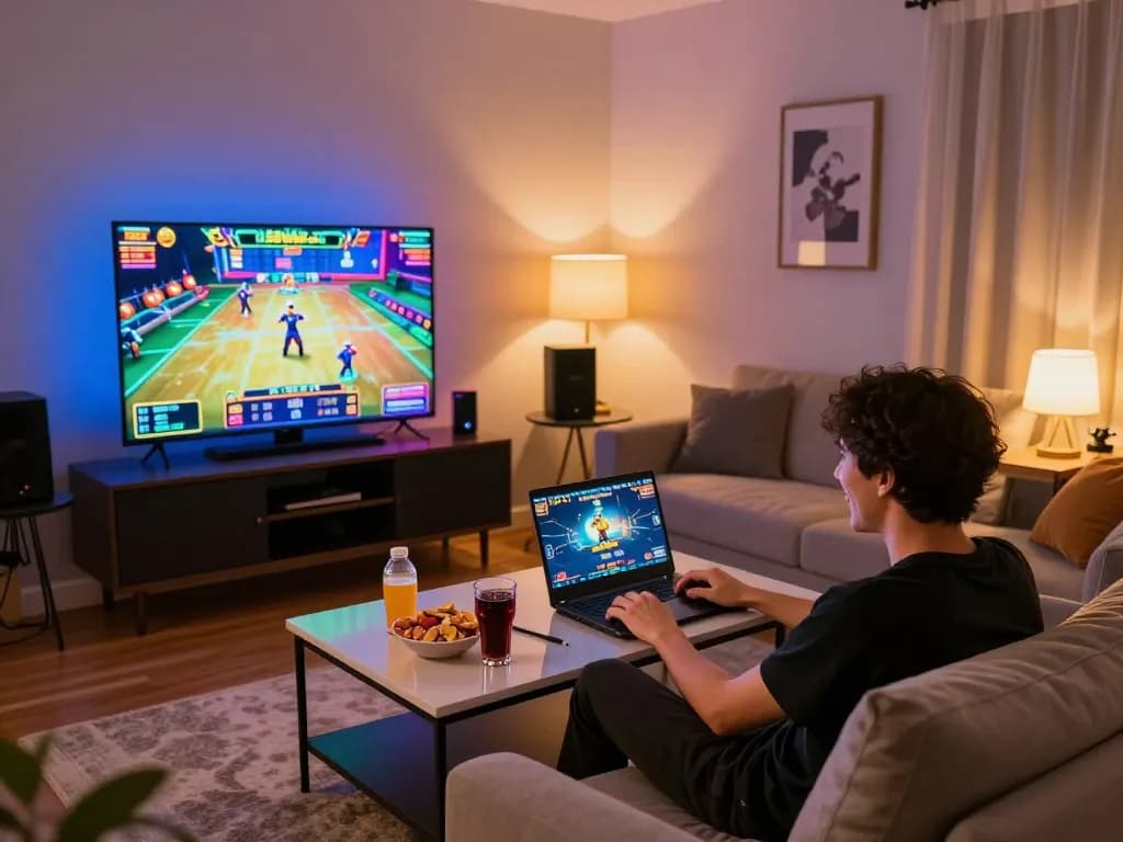 Player enjoying online casino games on 58win com at home with a cozy setup