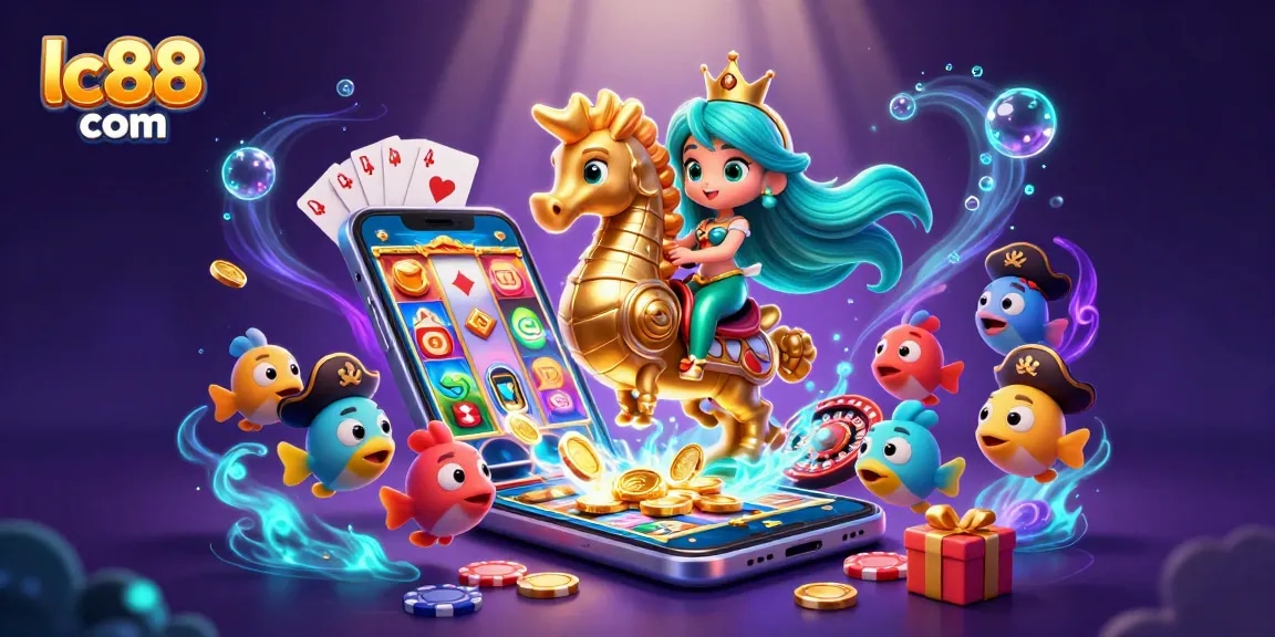 Engage with exciting games at lc88 com featuring vibrant casino elements and a magical underwater scene.