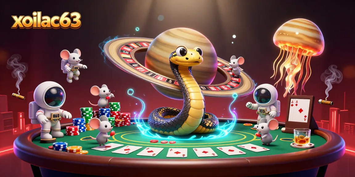Xoilac63 engages players with a thrilling cosmic gaming scene featuring astronauts betting in space.