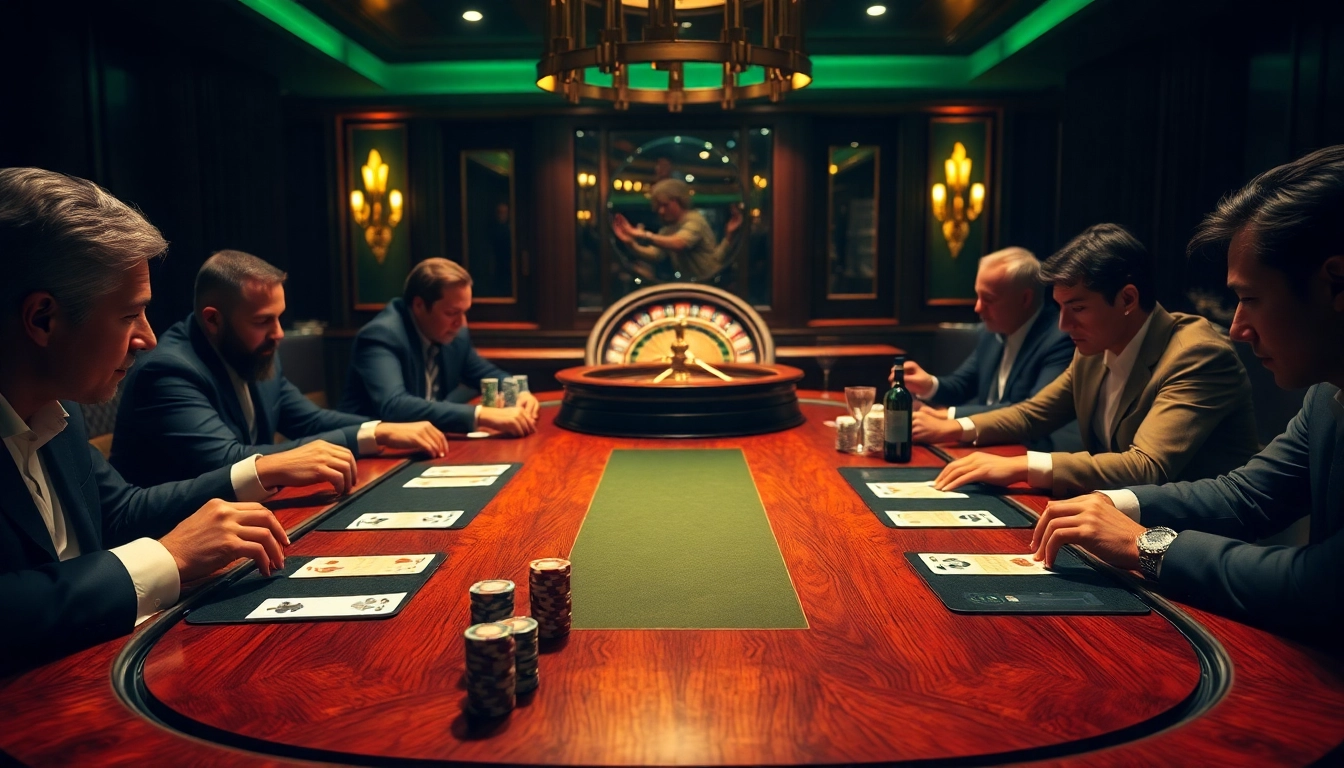 33WIN players engaging in high-stakes poker surrounded by luxury and excitement.