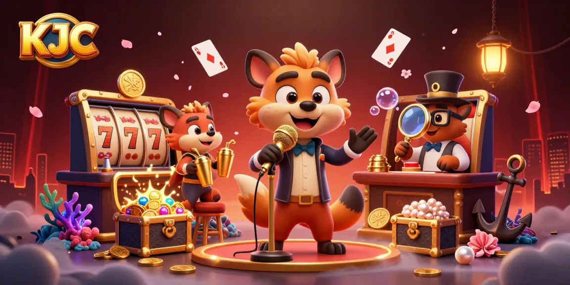 KJC hyenas bring humor to a casino night with a gambling twist, featuring slot reels and gold coins.