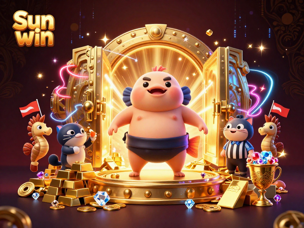 Engage with Sun win's thrilling casino atmosphere featuring vibrant 3D characters and immersive game elements.