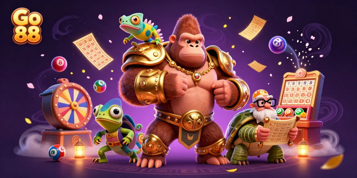 Experience the exciting world of Go 88, filled with vibrant lottery elements and dynamic characters in a vivid casino setting.