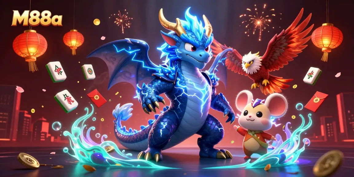 M88a captivates players with a vibrant casino atmosphere featuring unique characters and festive elements.
