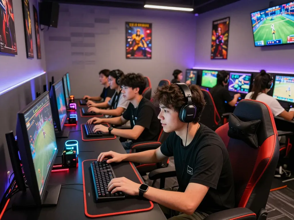 Engaged players at F168's modern gaming lounge enjoying live casino and sports betting.