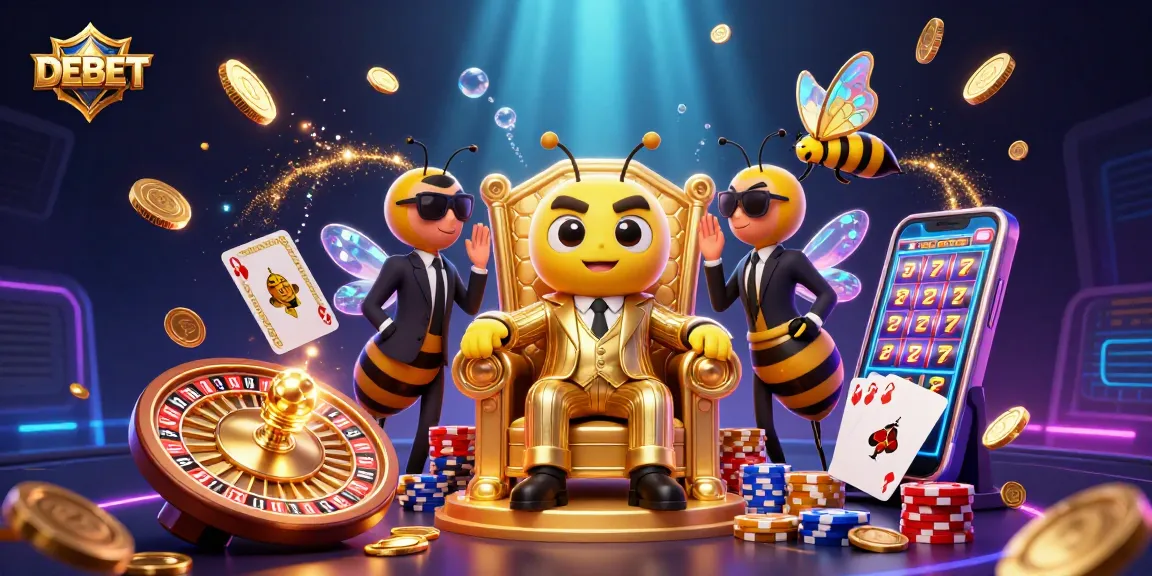 Experience the thrill of DEBET with a vibrant 3D illustration showcasing a cartoon mob boss and casino excitement.