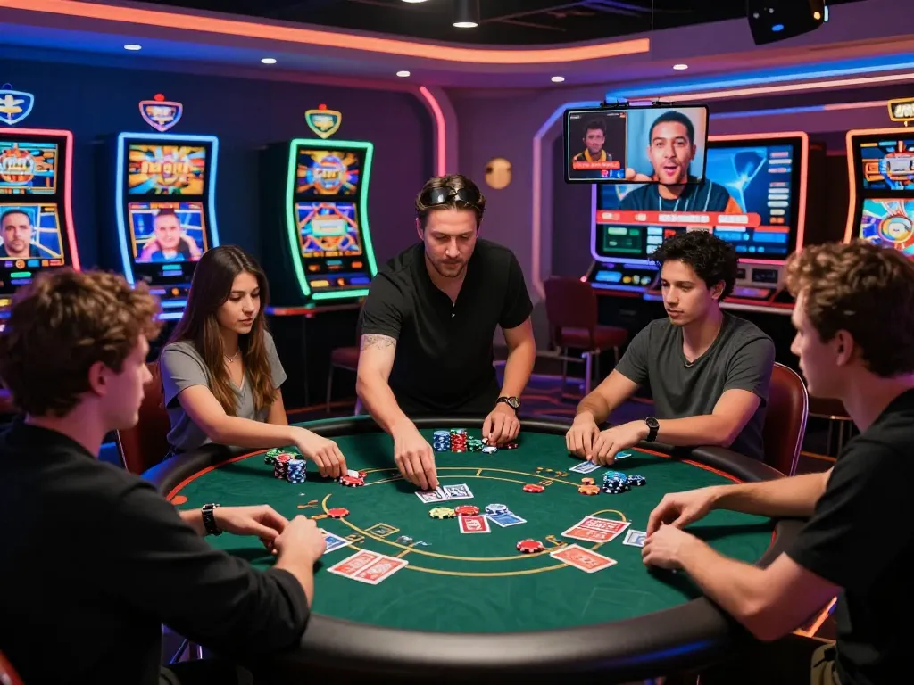 Engaged players enjoying online poker at https://bomwin.jp.net/ with vibrant casino graphics and avatars.
