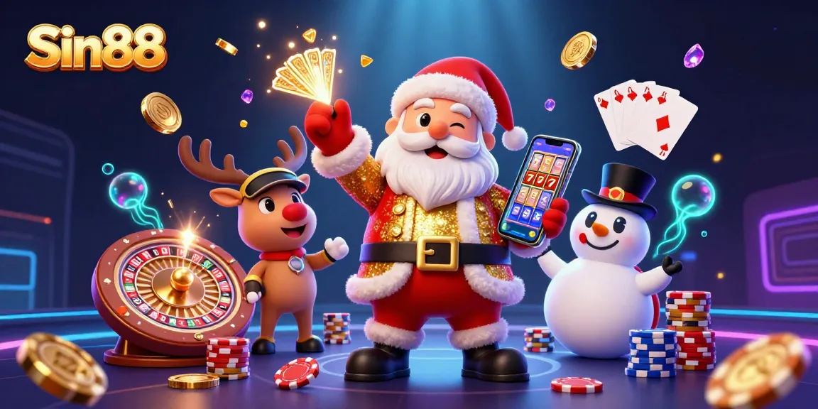 Experience thrilling wins at Sin88 with Santa and friends in an exciting casino scene.