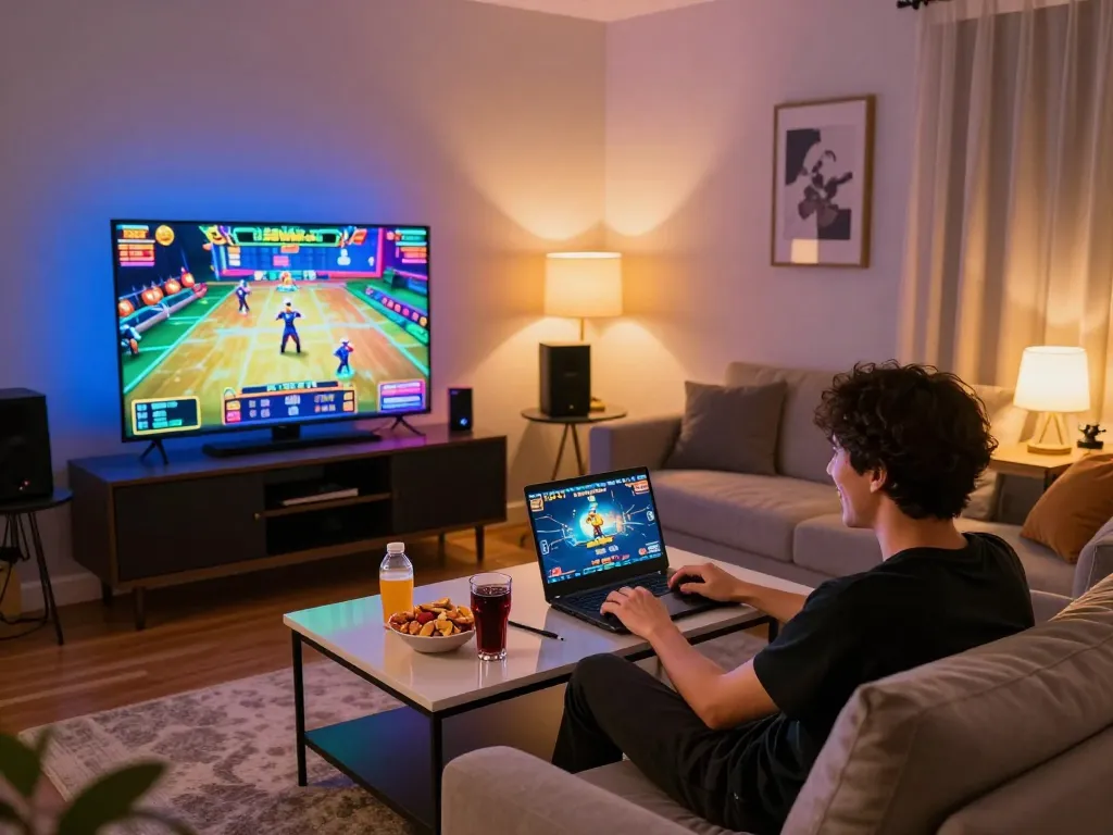 Player enjoying online casino games on 58win com at home with a cozy setup