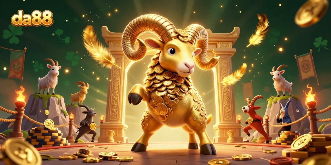 Experience the excitement of da88 with a golden ram charging through a vibrant casino scene.
