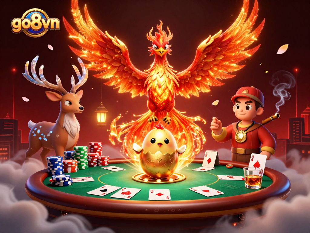 Experience thrilling gameplay at go8vn with a vibrant casino scene featuring a phoenix and mystical elements