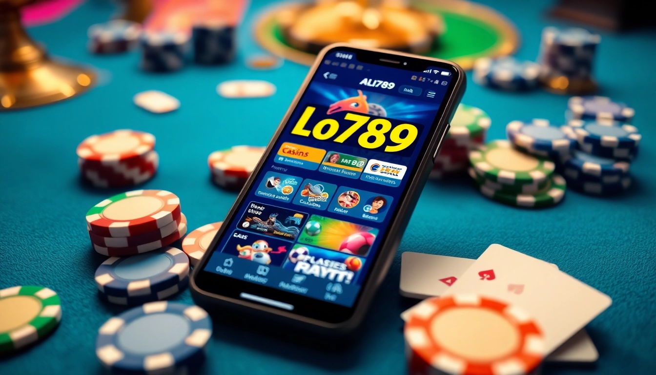 ALo789 online betting app interface with vibrant graphics and gaming props.