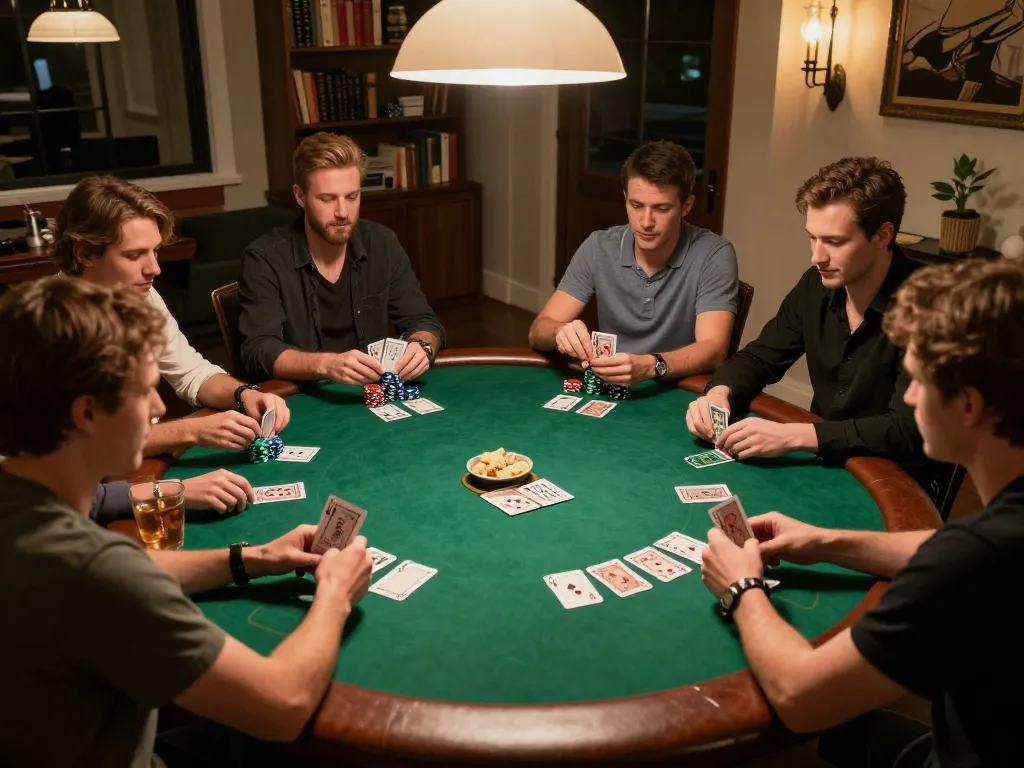 Cổng game Hitclub featuring an engaging poker night with friends around a stylish table, showcasing strategies and camaraderie in gameplay.