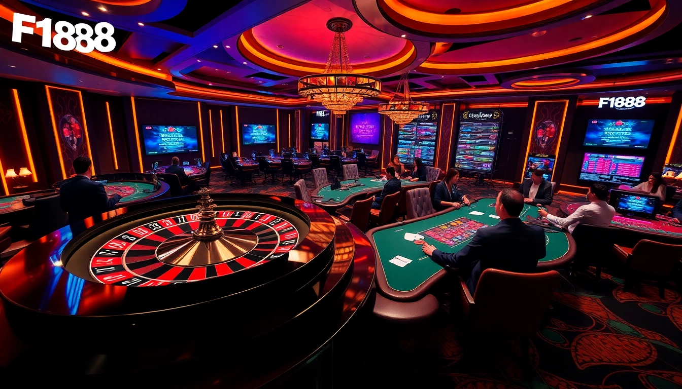 Exciting F168 online casino gameplay with poker chips and a roulette wheel in a luxurious setting.