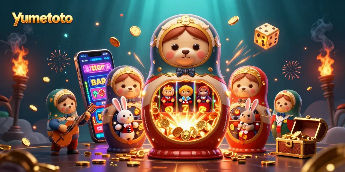 Engage with yumetoto by experiencing the exciting 3D slot machine bursting with casino elements.