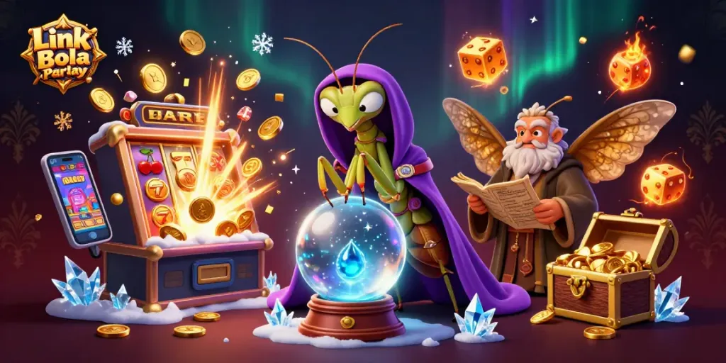 Engage in strategy with the Link Bola Parlay showcasing vibrant casino elements and a mystical atmosphere.
