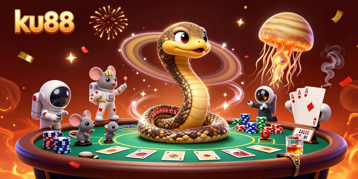 Win big with ku88's dynamic casino scene featuring astronauts betting in space.