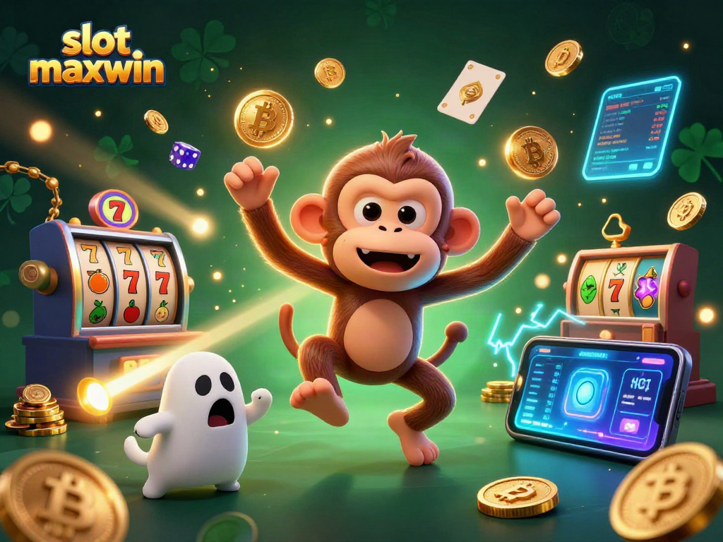 Win big at slot maxwin with mischievous characters dancing in a haunted casino scene.
