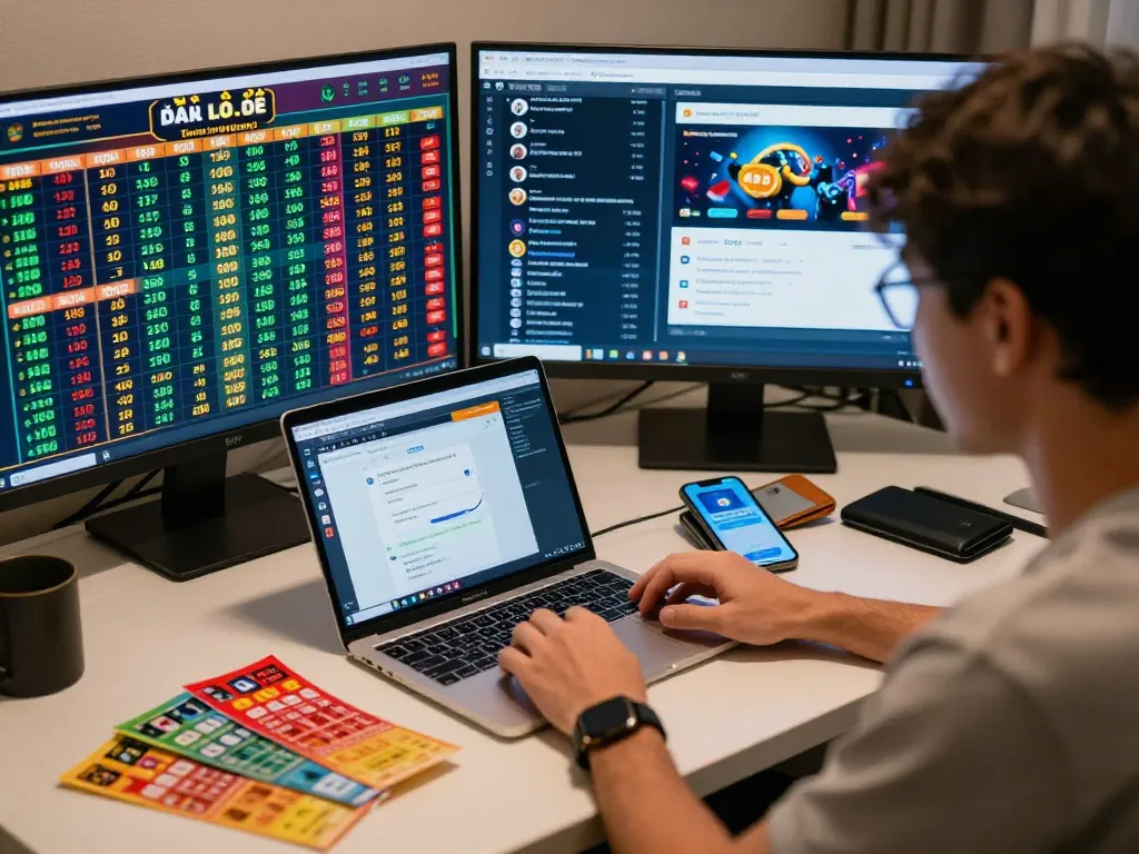 Engaging player actively participating in đánh lô đề online, showcasing an immersive betting environment with technology and excitement.