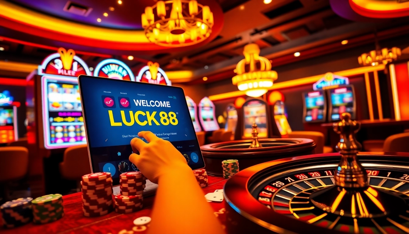 Experience the excitement of LUCKY88 with vibrant slots and professional casino elements.