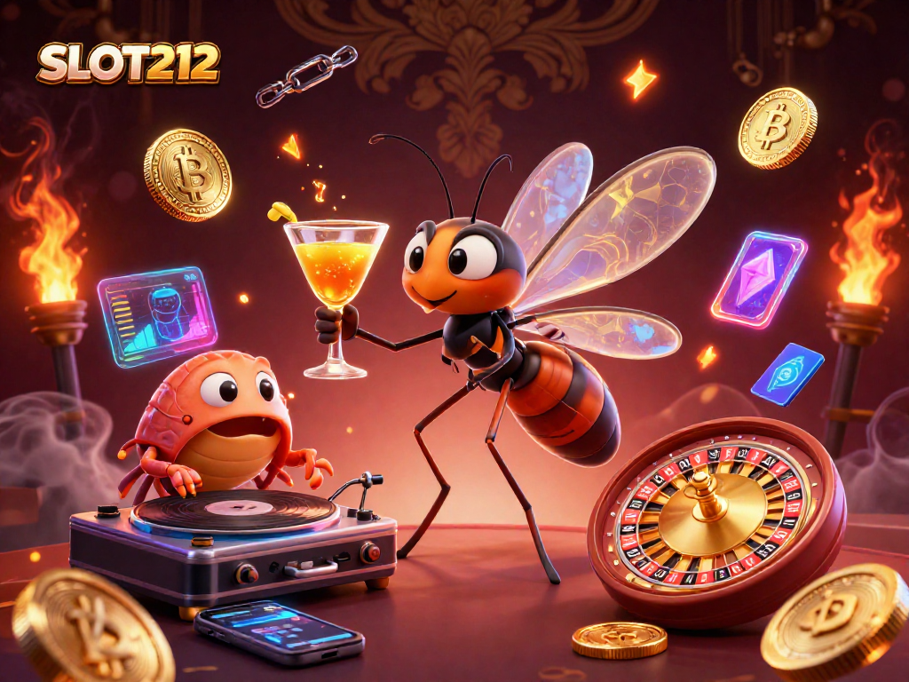 Join the excitement with SLOT212 as the frozen mosquito mascot lifts a golden cocktail
