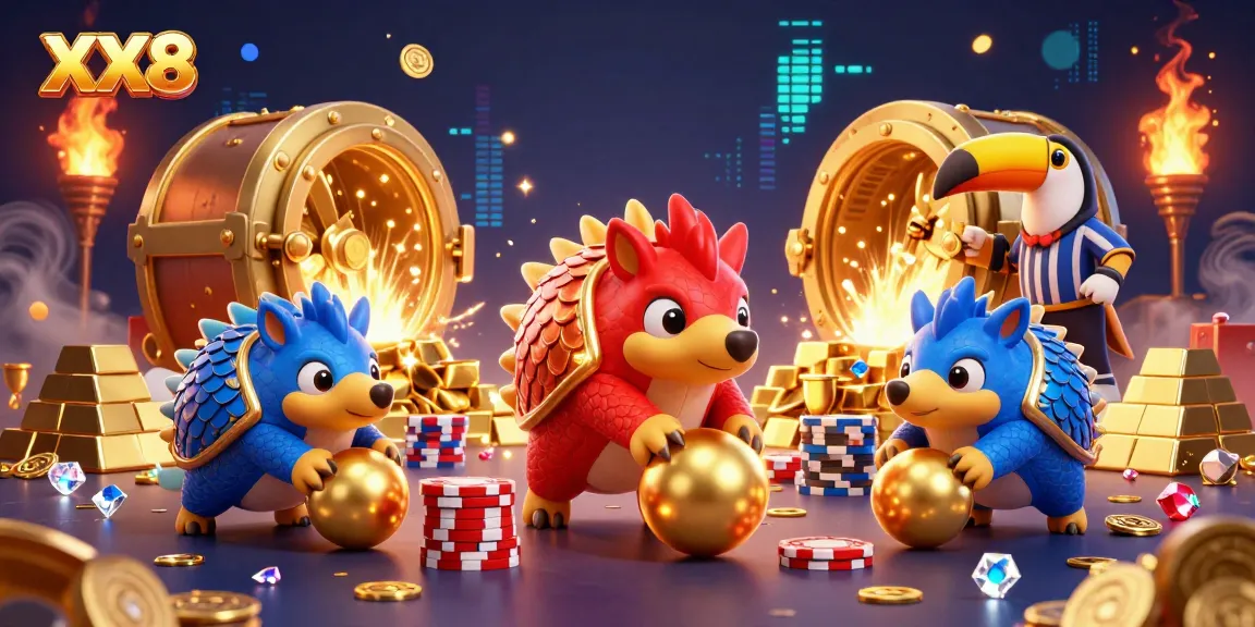Experience the excitement of XX8 with rival pangolins in a vibrant casino setting.