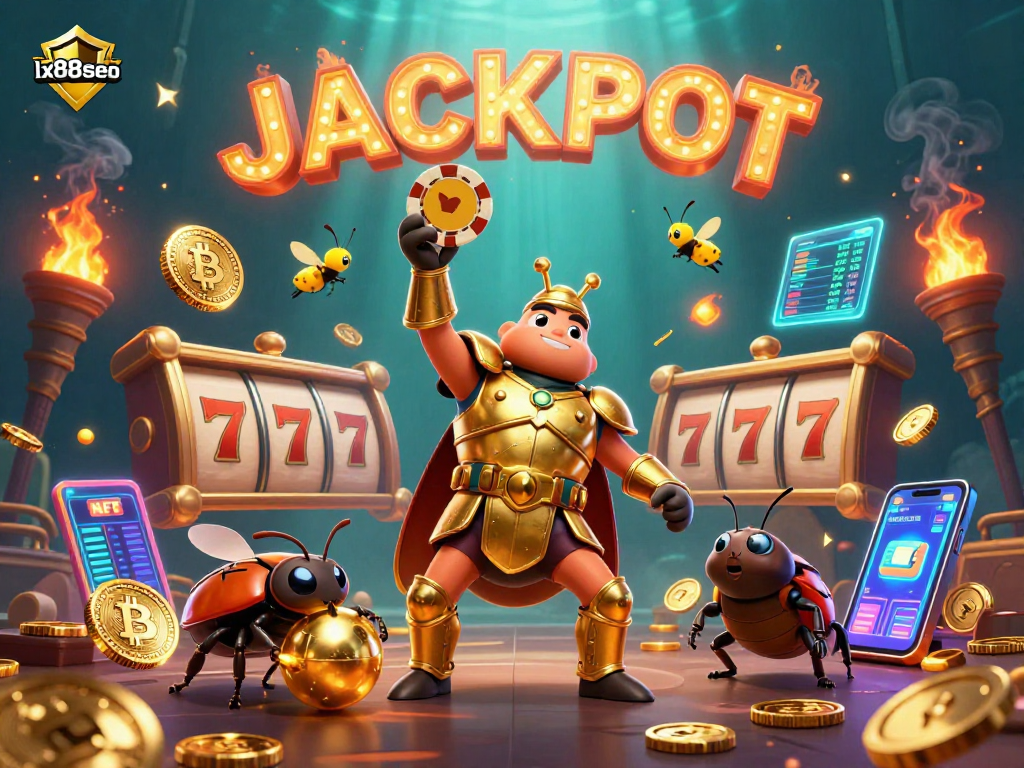 Experience jackpot excitement with lx88seo featuring playful beetles and vibrant casino elements.