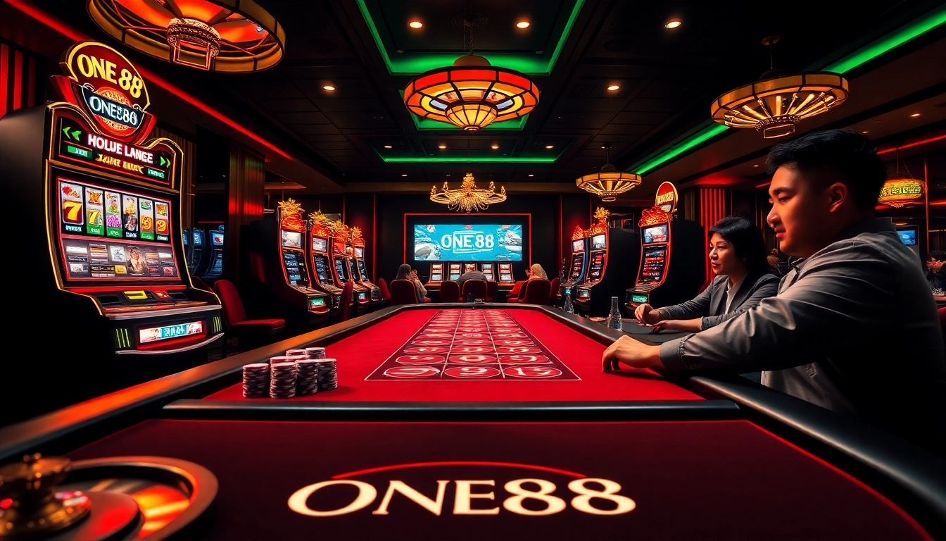 Experience the thrill of gaming at ONE88 with vibrant casino tables and exciting slot machines.