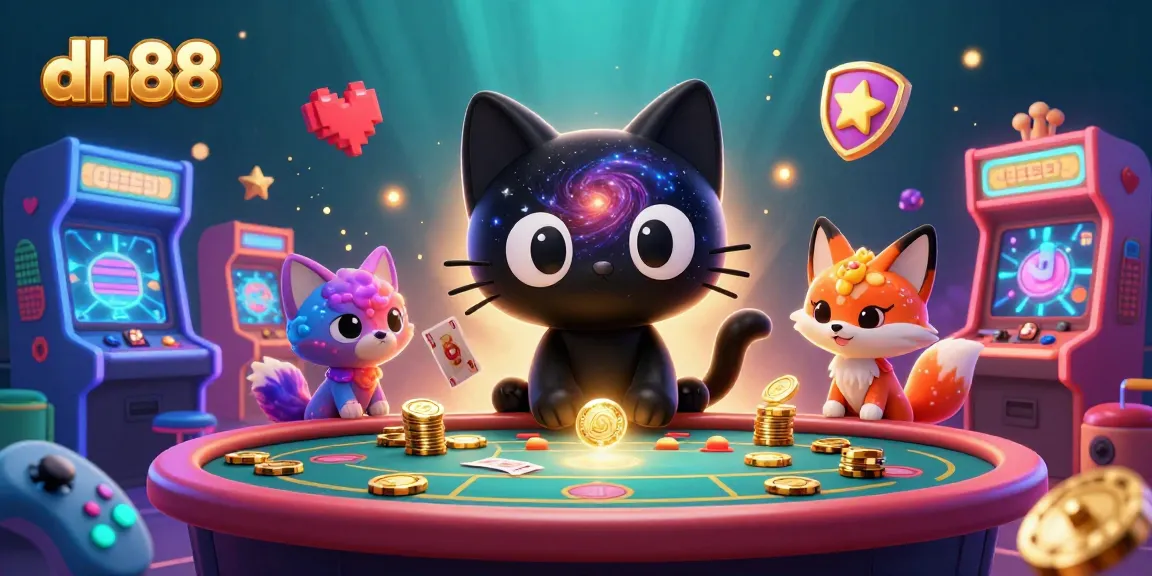 Join the gaming excitement at dh88 as a cosmic cat pulls in wins at a casino table.