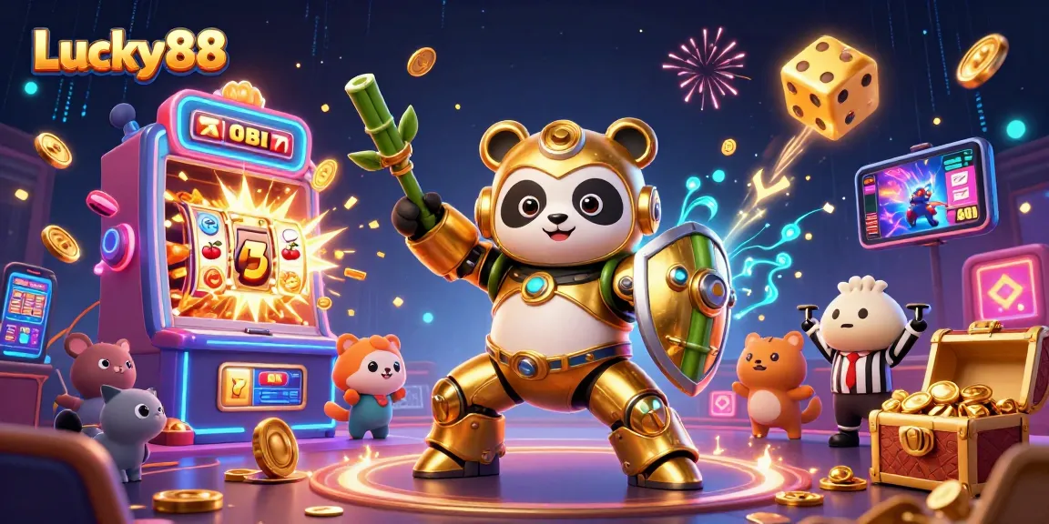 Experience the excitement of Lucky88 with a dynamic 3D gaming scene bursting with winning potential.