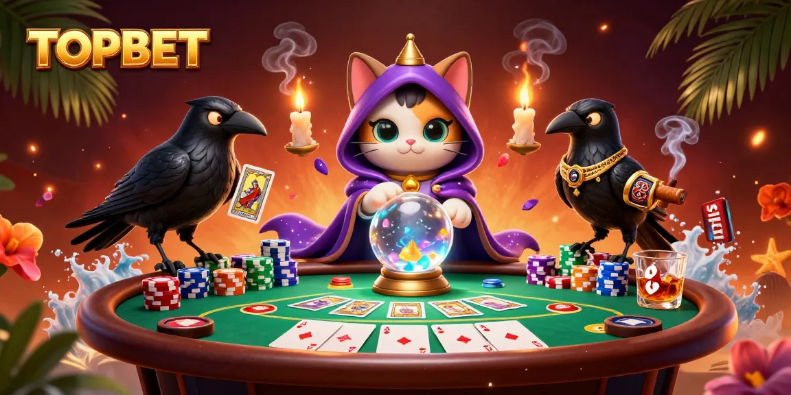 Experience thrilling gaming action with TOPBET's vibrant casino scene featuring mystic characters and dynamic game elements.