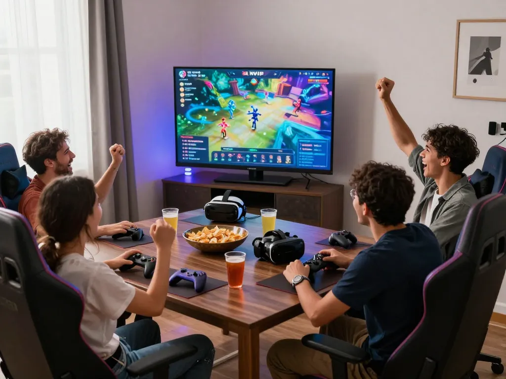 Rik VIP online gaming excitement with friends enjoying a gaming session at home